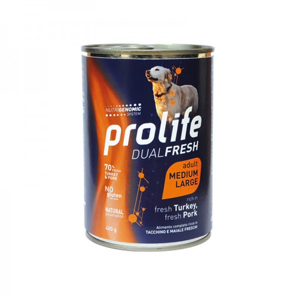 Prolife Dual Fresh Tacchino e Maiale Adult Medium/Large 400 gr Prolife Dual Fresh Tacchino e Maiale Adult Medium/Large 400 gr